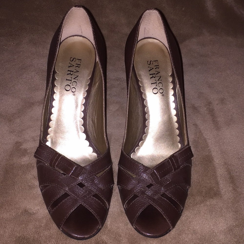 Franco Sarto Sz 6.5M brwn lthr upper 3.25” heels